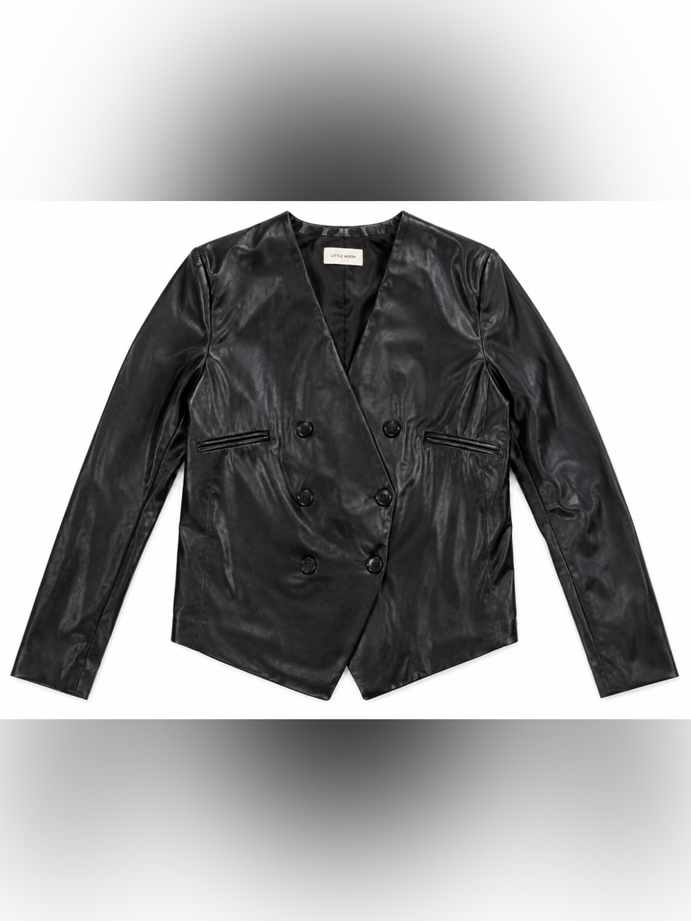 Nine West Black Double-Breasted Leather Blazer Jacket